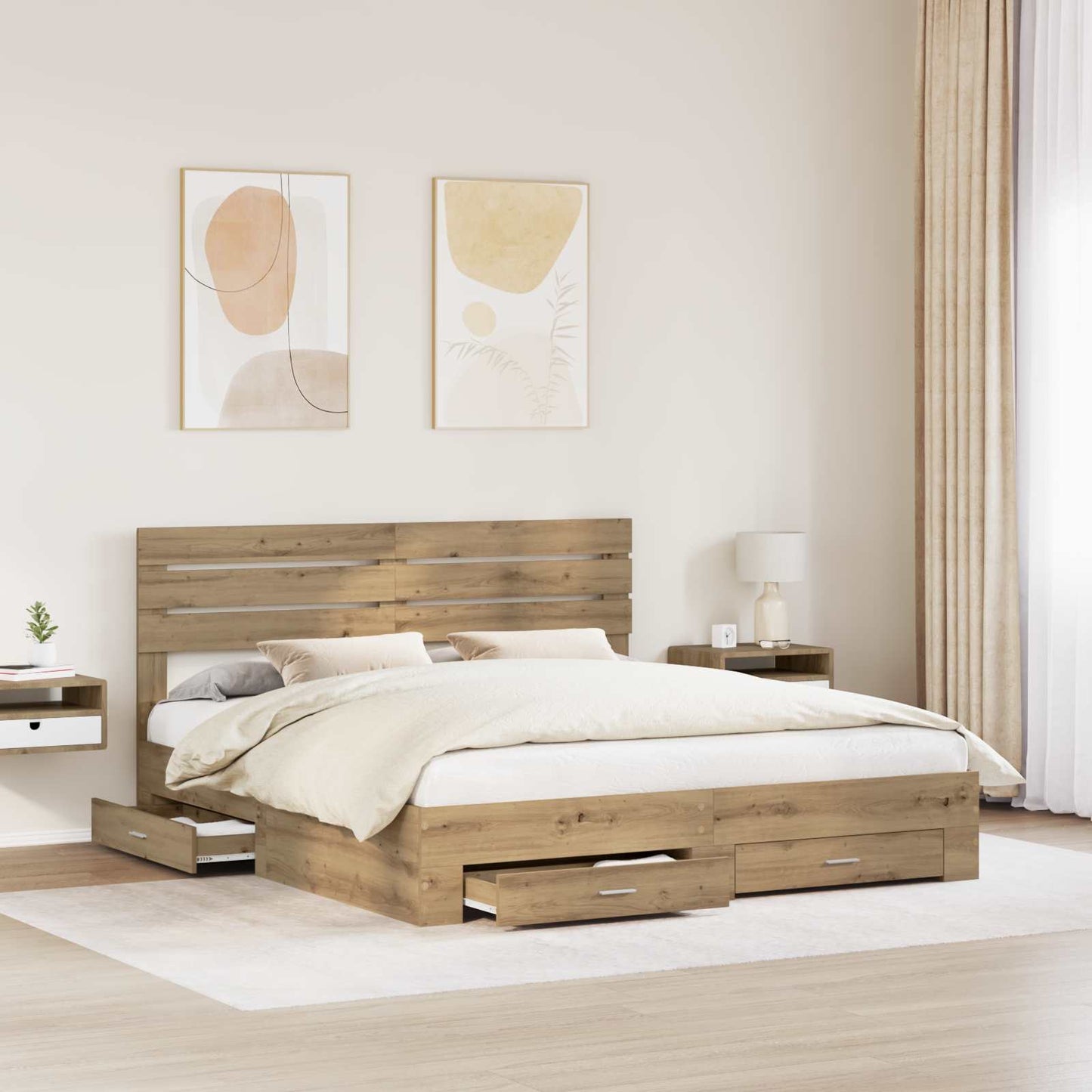Bed Frame with Drawer with Headboard Manual Engineered Wood