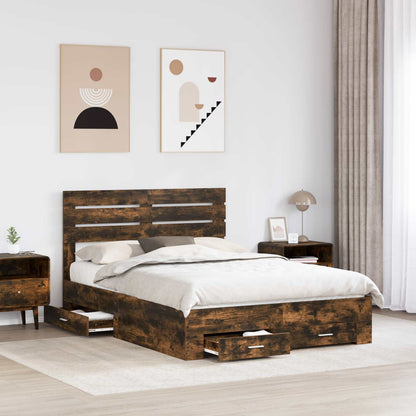 Bed Frame with Drawer with Headboard Manual Engineered Wood