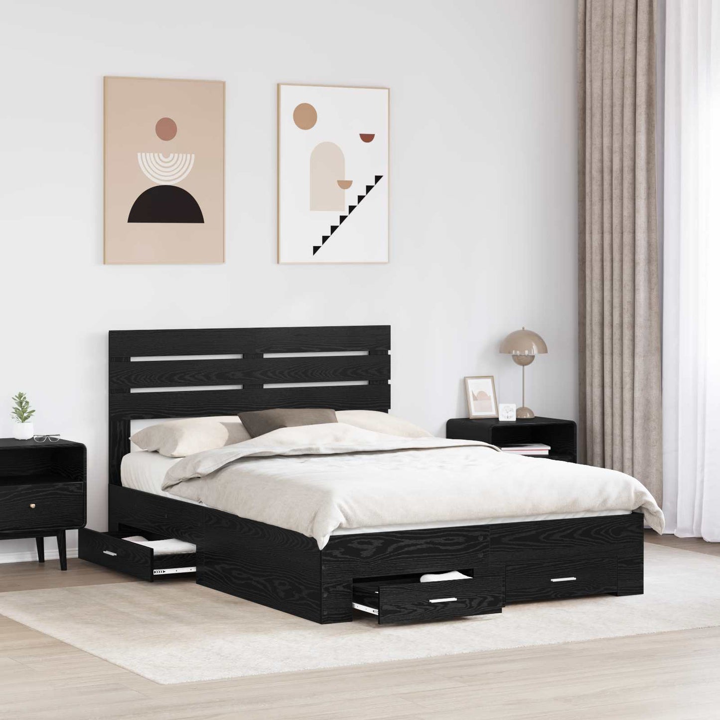 Bed Frame with Drawer with Headboard Manual Engineered Wood