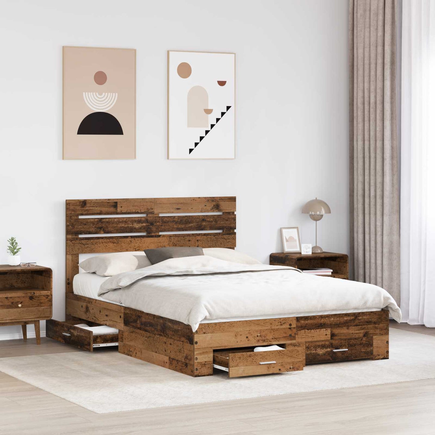Bed Frame with Drawer with Headboard Manual Engineered Wood