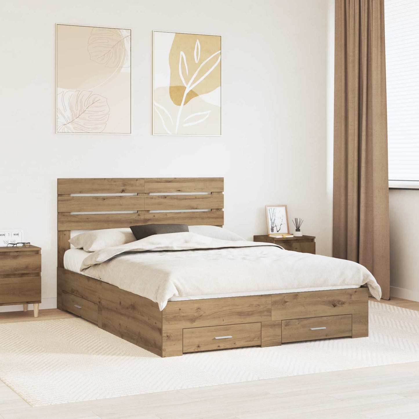Bed Frame with Drawer with Headboard Manual Engineered Wood