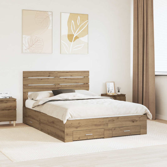 Bed Frame with Drawer with Headboard Manual Engineered Wood