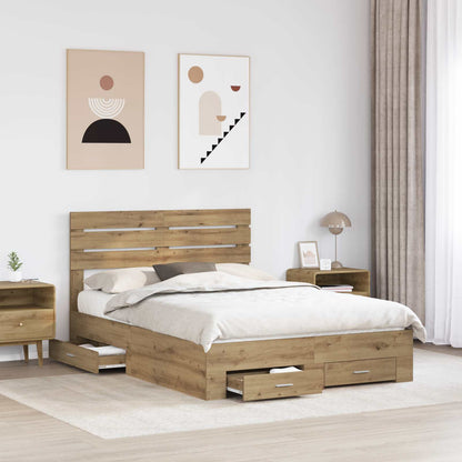 Bed Frame with Drawer with Headboard Manual Engineered Wood