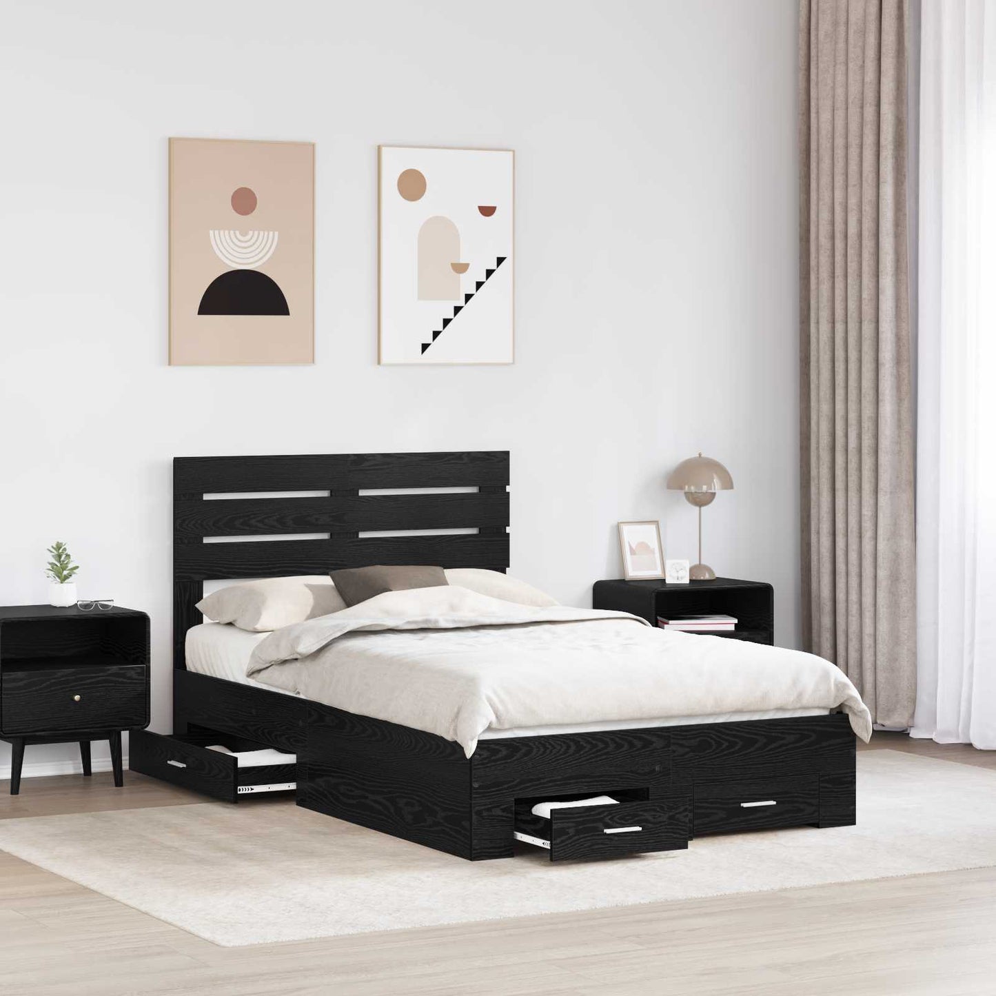 Bed Frame with Drawer with Headboard Manual Engineered Wood