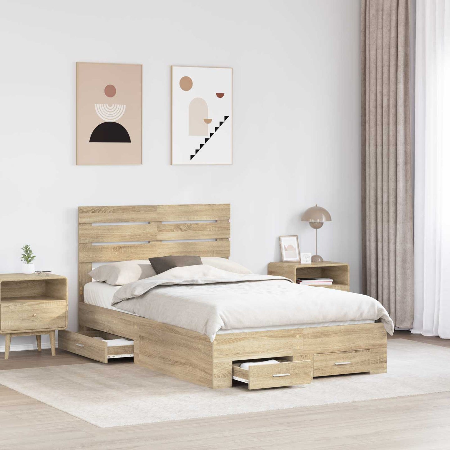 Bed Frame with Drawer with Headboard Manual Engineered Wood