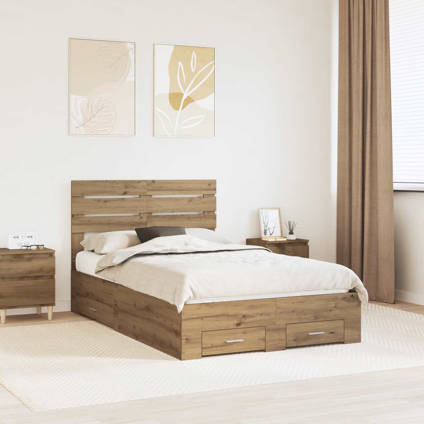 Bed Frame with Drawer with Headboard Manual Engineered Wood
