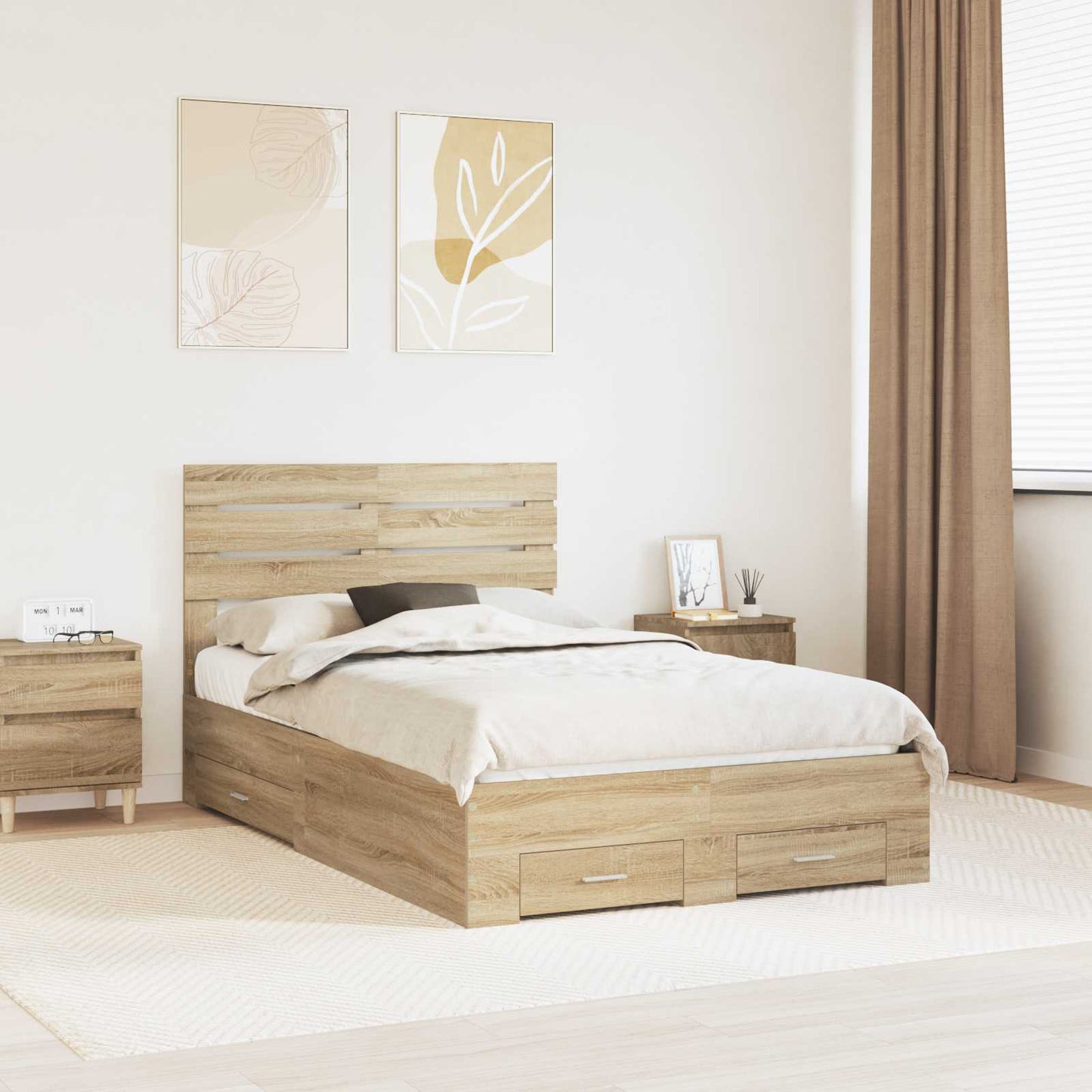 Bed Frame with Drawer with Headboard Manual Engineered Wood