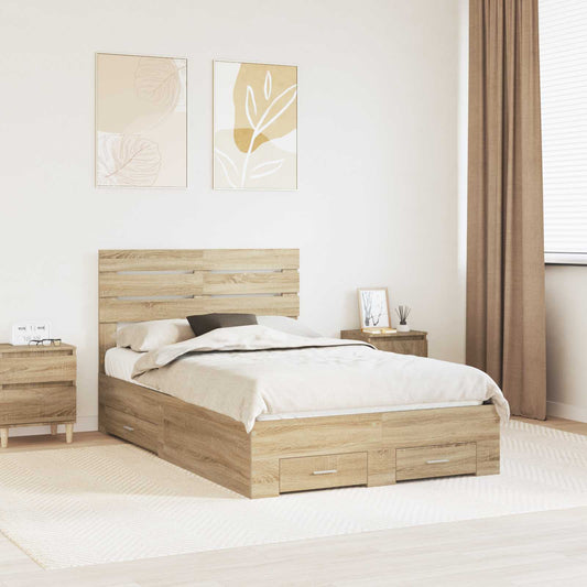 Bed Frame with Drawer with Headboard Manual Engineered Wood