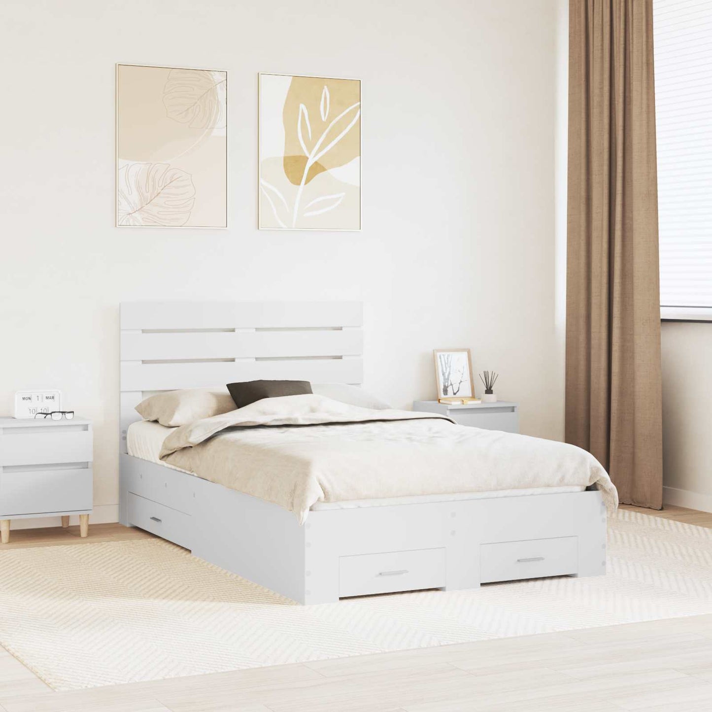 Bed Frame with Drawer with Headboard Manual Engineered Wood