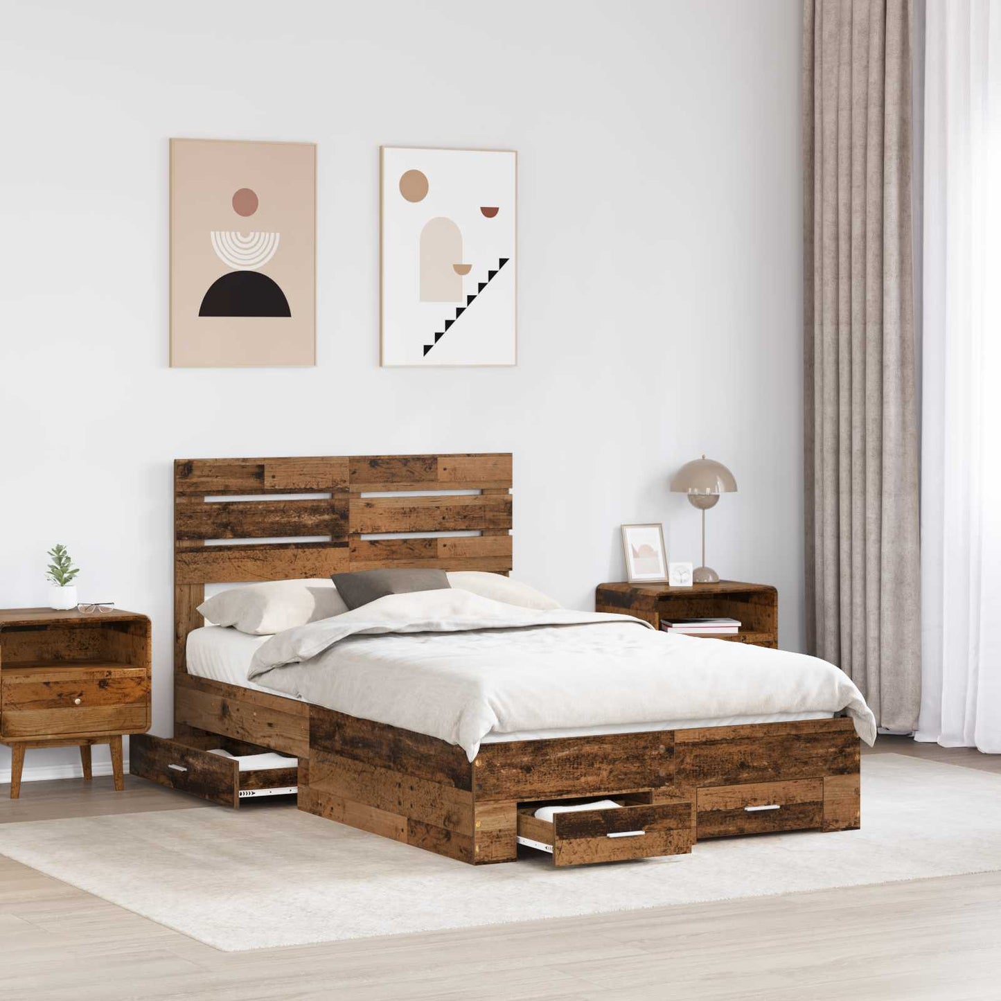 Bed Frame with Drawer with Headboard Manual Engineered Wood