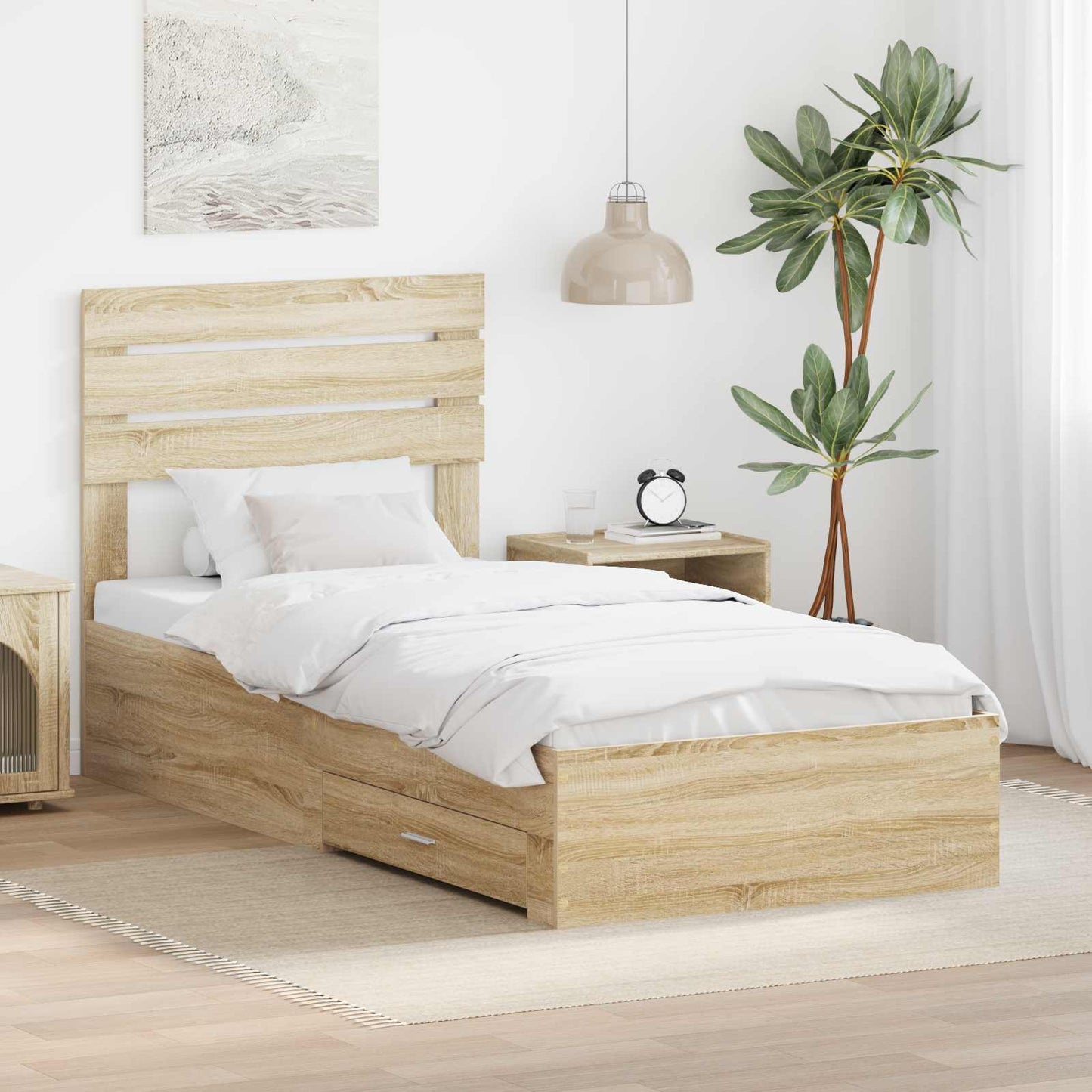 Bed Frame with Drawer with Headboard Manual Engineered Wood