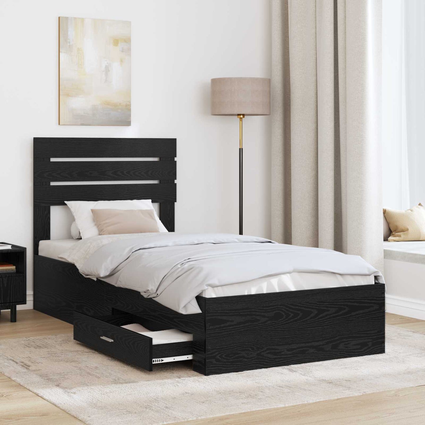 Bed Frame with Drawer with Headboard Manual Engineered Wood