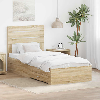 Bed Frame with Drawer with Headboard Manual Engineered Wood