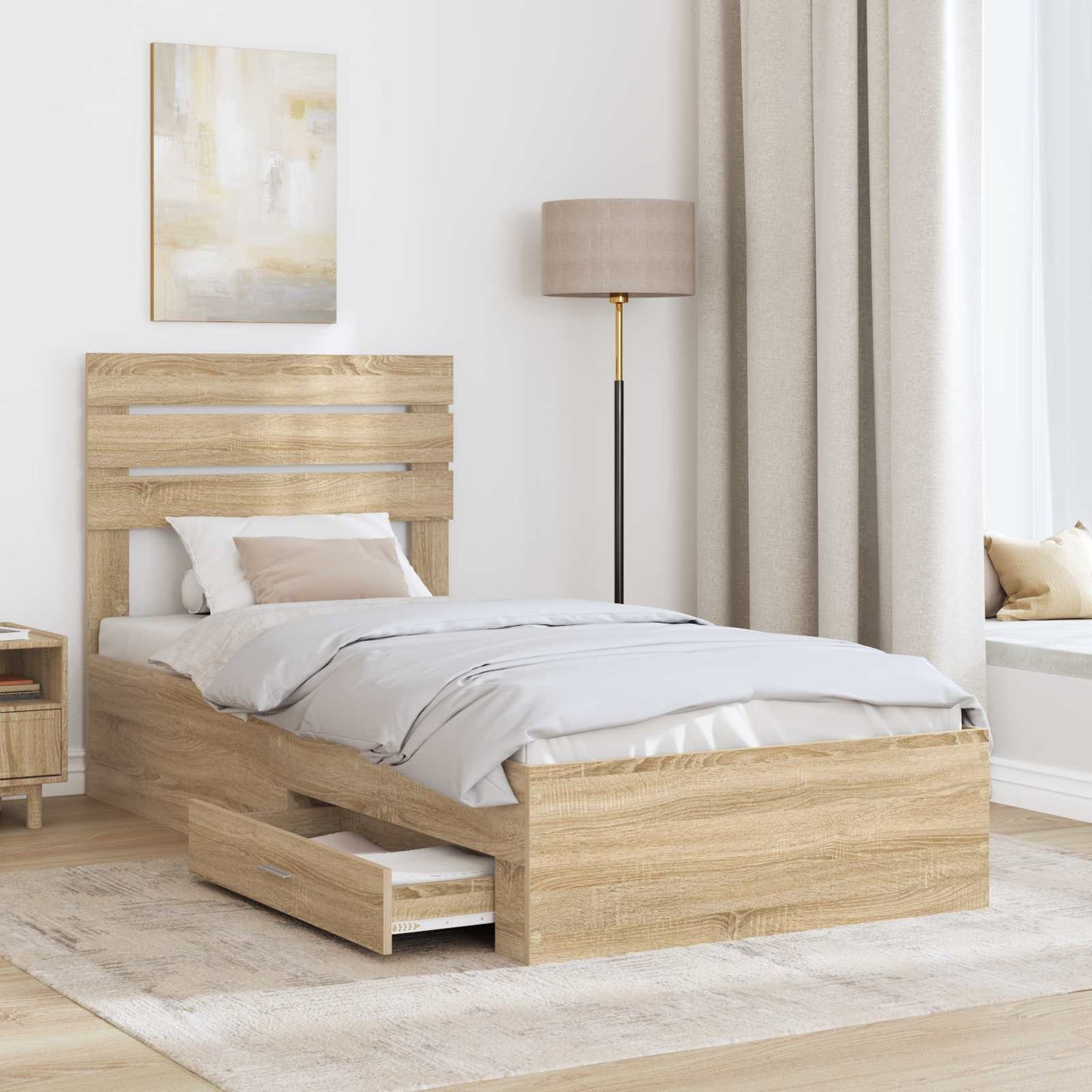Bed Frame with Drawer with Headboard Manual Engineered Wood