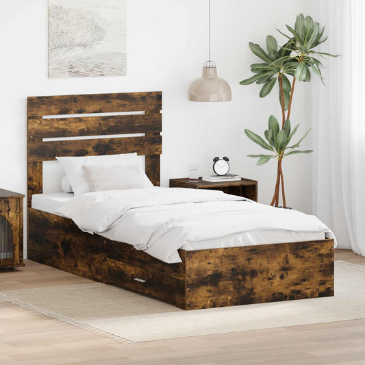 Bed Frame with Drawer with Headboard Manual Engineered Wood