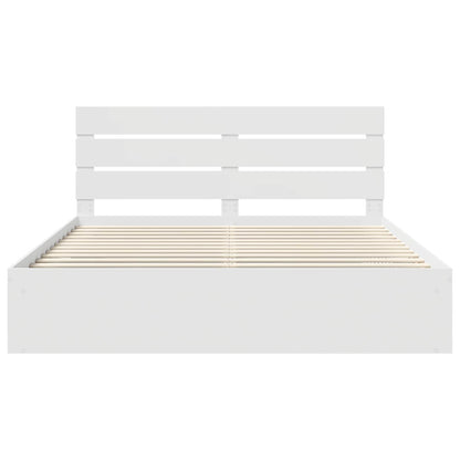 Bed Frame with Headboard White 200 x 200 cm Solid Pine Wood