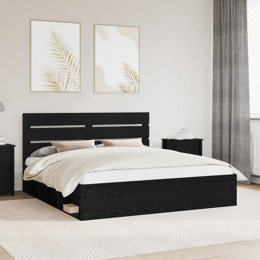 Bed Frame with Headboard Black 200 x 200 cm Solid Pine Wood