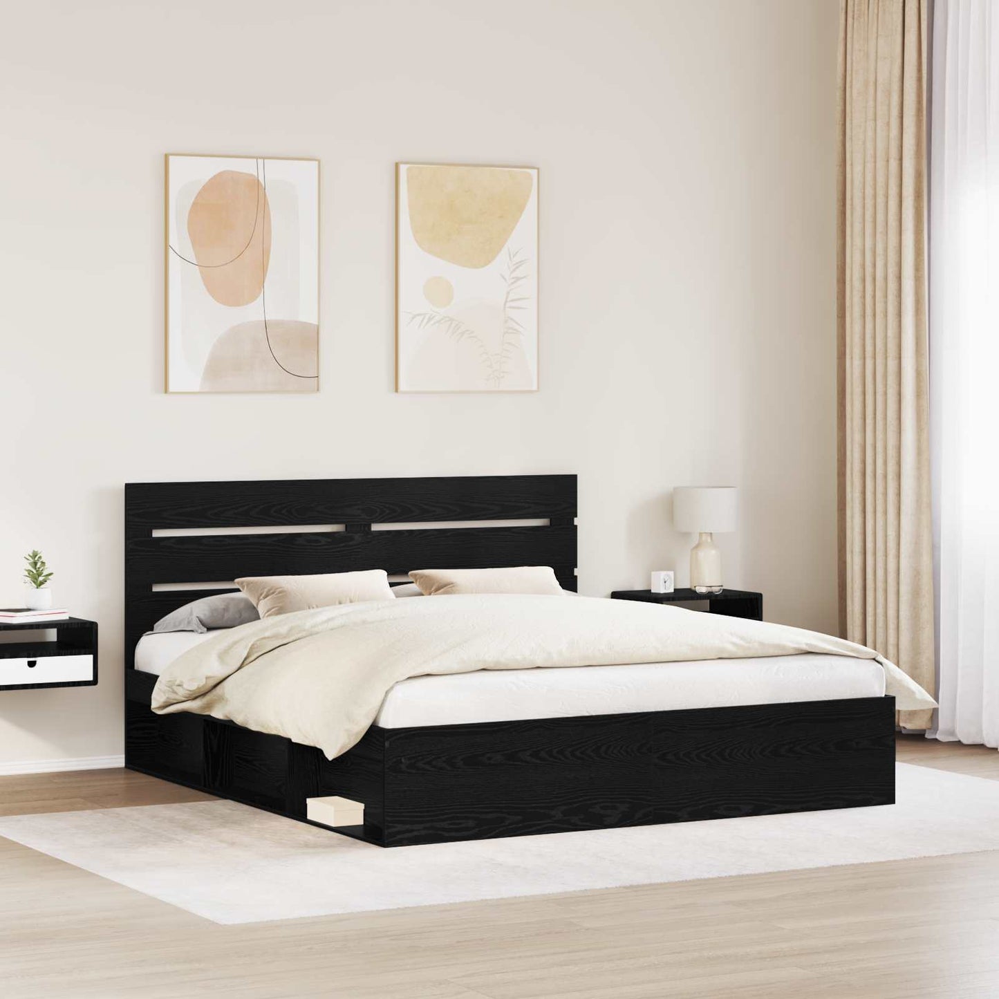Bed Frame with Headboard Black 200 x 200 cm Solid Pine Wood
