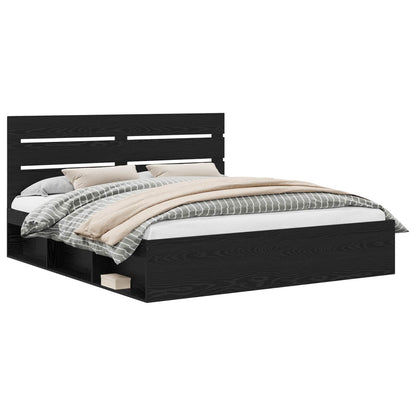 Bed Frame with Headboard Black 200 x 200 cm Solid Pine Wood