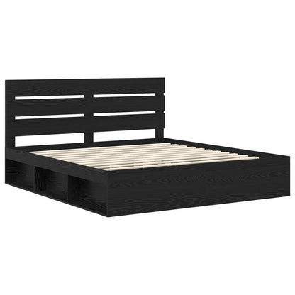 Bed Frame with Headboard Black 200 x 200 cm Solid Pine Wood