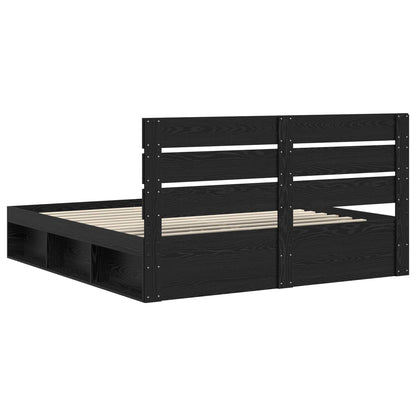 Bed Frame with Headboard Black 200 x 200 cm Solid Pine Wood