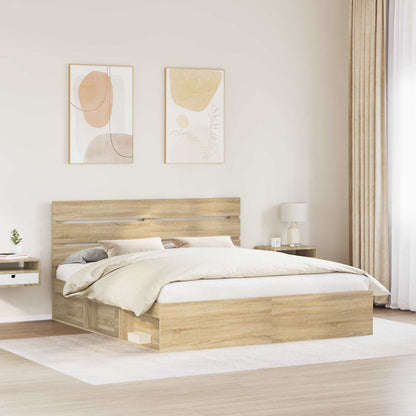 Bed Frame with Headboard Sonoma 200 x 200 cm Solid Pine Wood