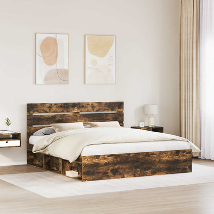 Bed Frame Smoked Oak 200 x 200 cm Solid Pine Wood