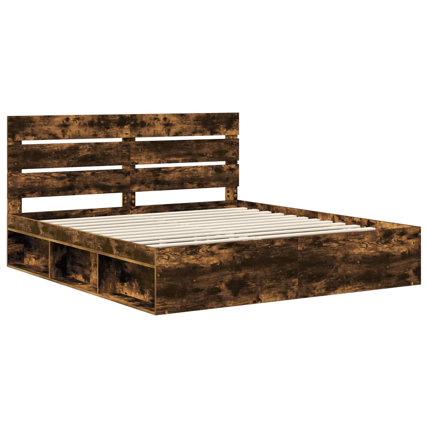Bed Frame Smoked Oak 200 x 200 cm Solid Pine Wood