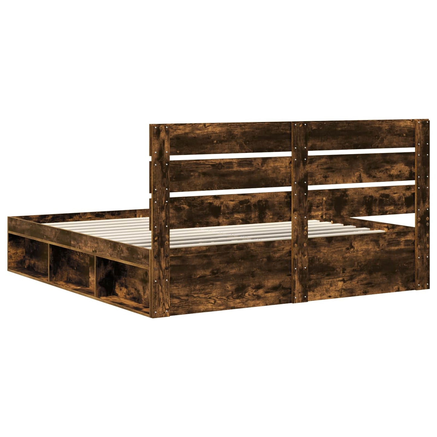 Bed Frame Smoked Oak 200 x 200 cm Solid Pine Wood