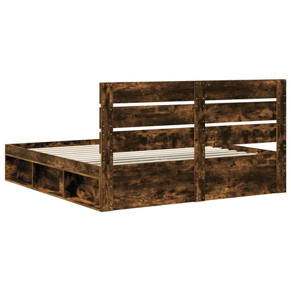 Bed Frame Smoked Oak 200 x 200 cm Solid Pine Wood