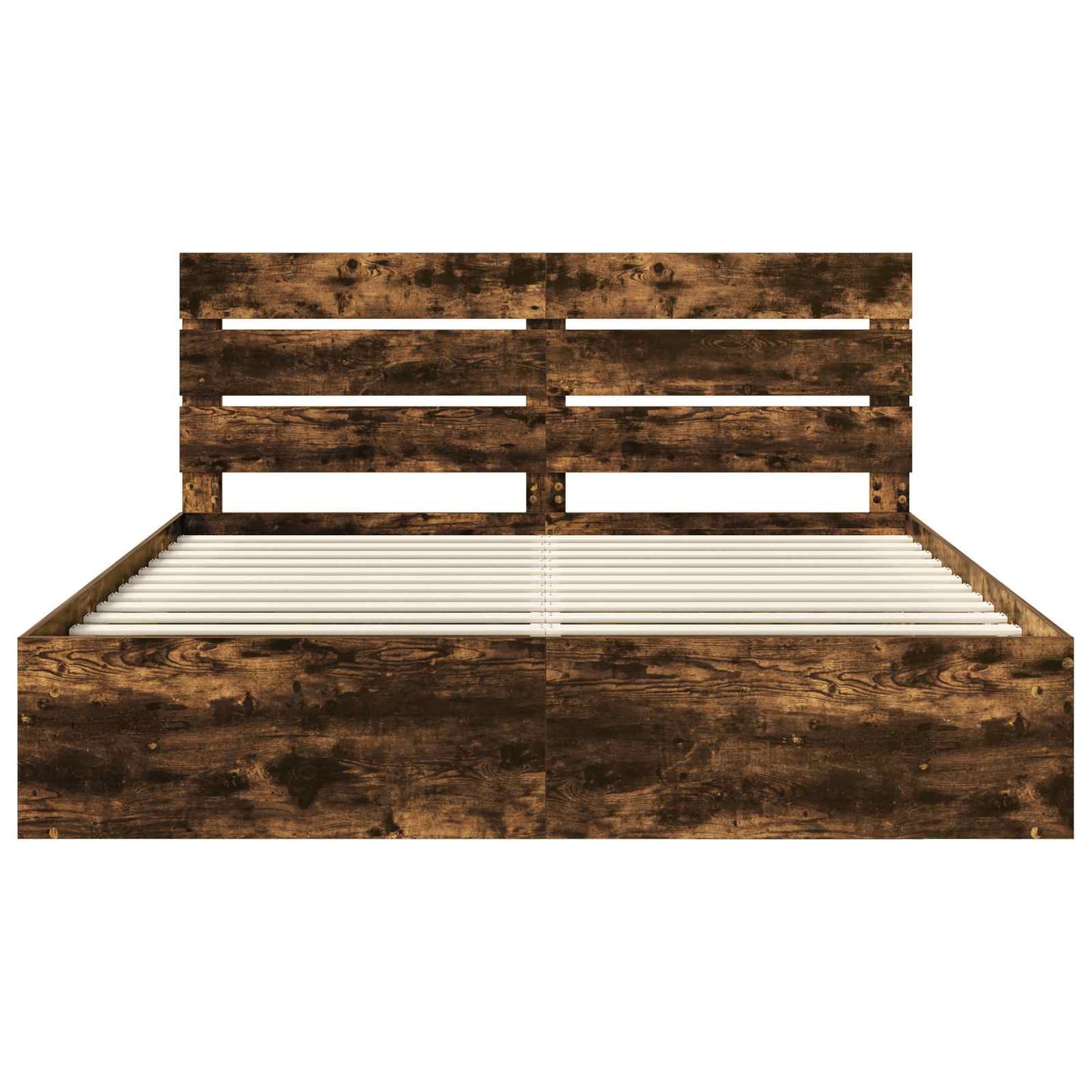 Bed Frame Smoked Oak 200 x 200 cm Solid Pine Wood