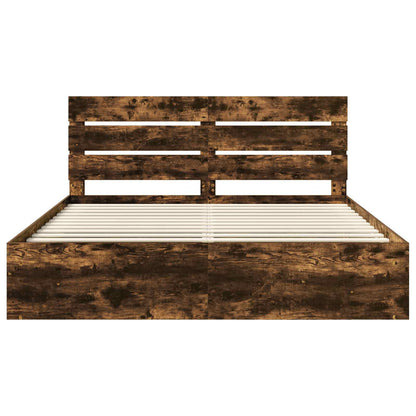 Bed Frame Smoked Oak 200 x 200 cm Solid Pine Wood