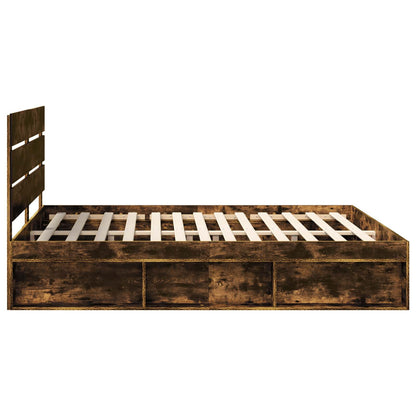 Bed Frame Smoked Oak 200 x 200 cm Solid Pine Wood