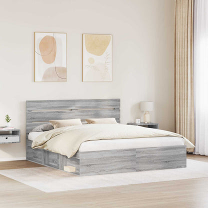 Bed Frame Grey Sonoma 200 x 200 cm Solid Pine Wood