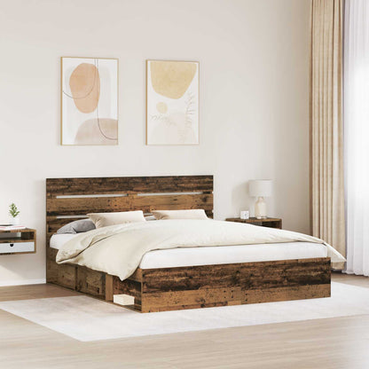 Bed Frame with Headboard Old Wood 200 x 200 cm Solid Pine Wood