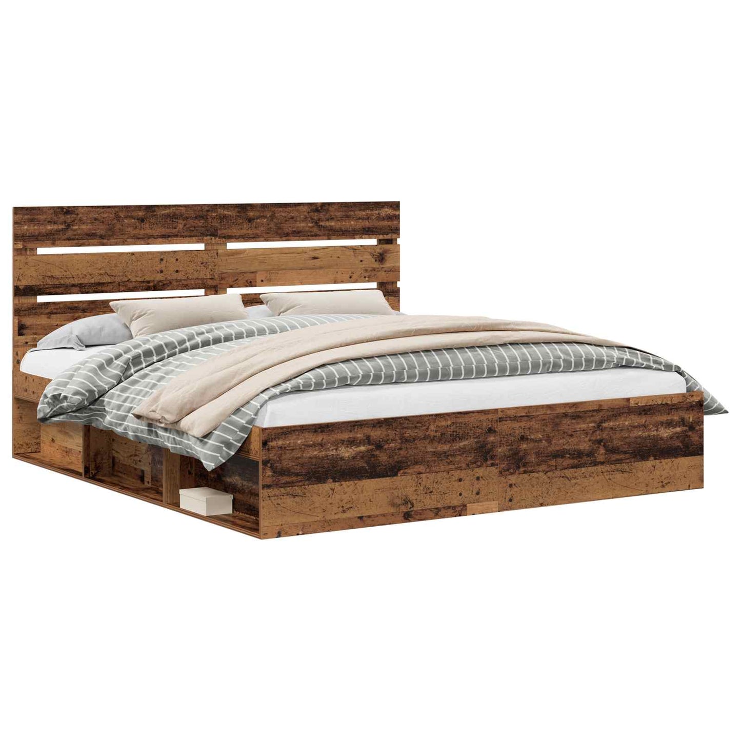 Bed Frame with Headboard Old Wood 200 x 200 cm Solid Pine Wood