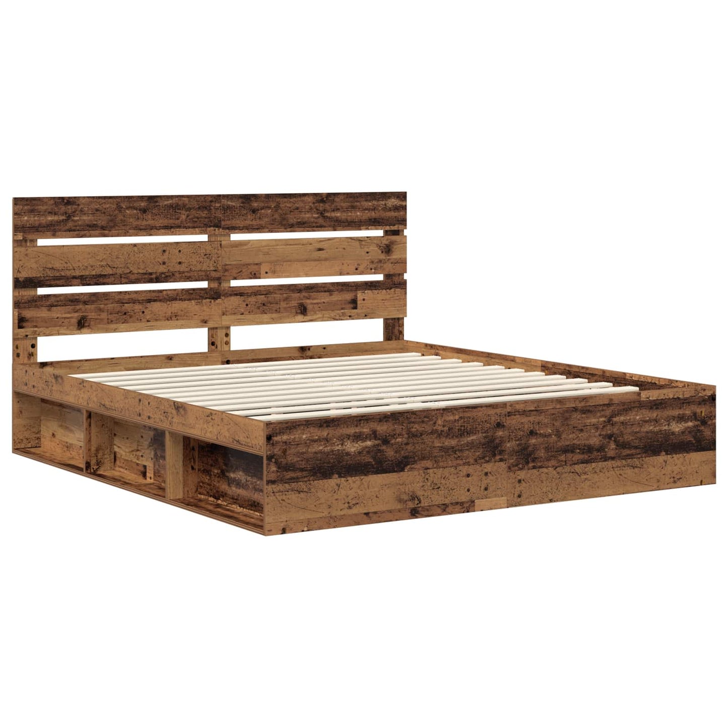 Bed Frame with Headboard Old Wood 200 x 200 cm Solid Pine Wood