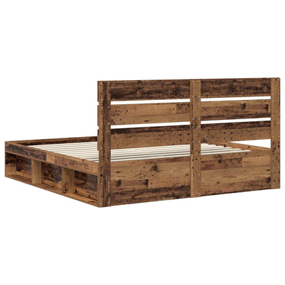 Bed Frame with Headboard Old Wood 200 x 200 cm Solid Pine Wood