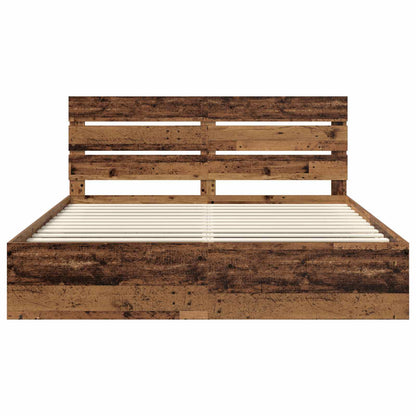 Bed Frame with Headboard Old Wood 200 x 200 cm Solid Pine Wood