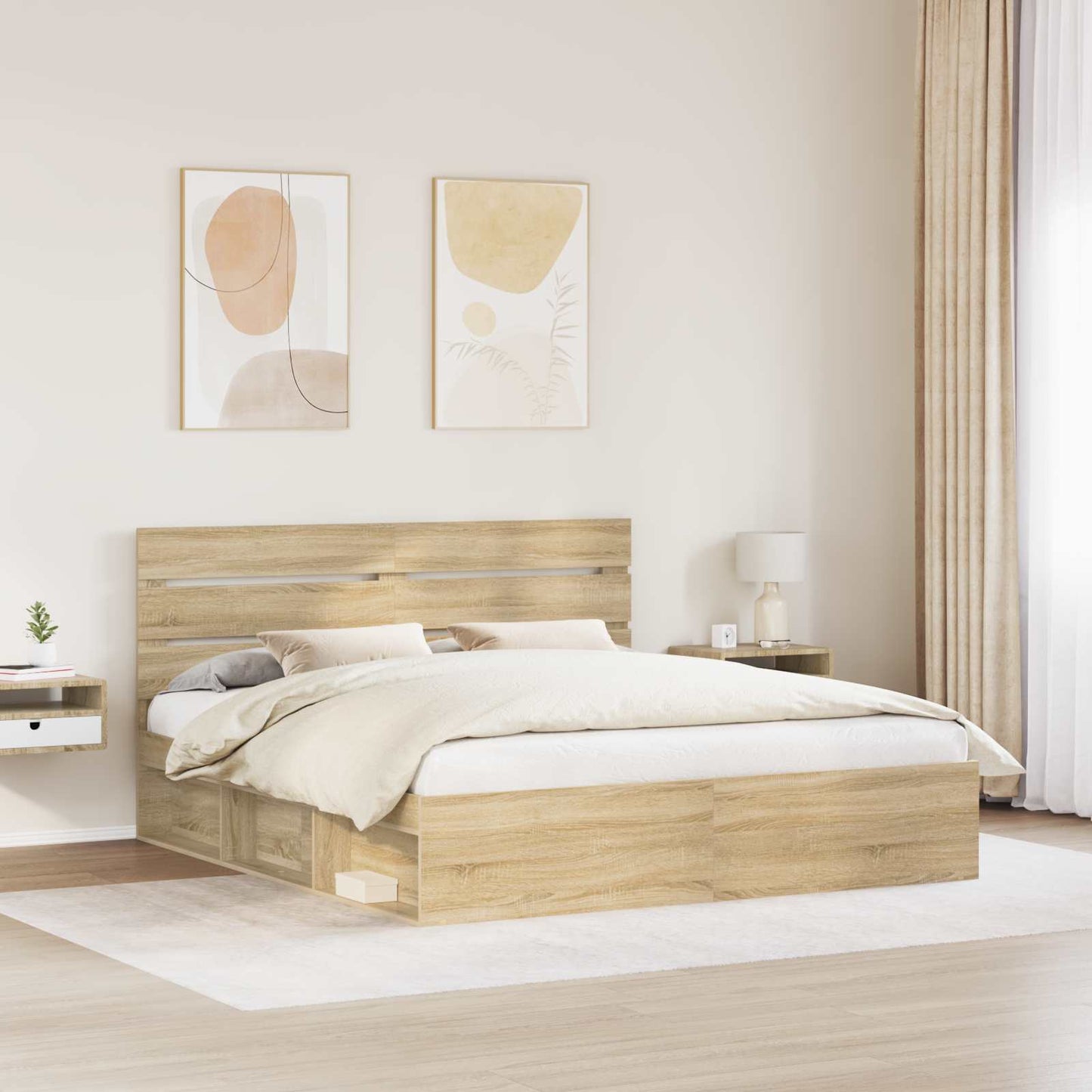Bed Frame with Headboard Sonoma 180 x 200 cm Solid Pine Wood