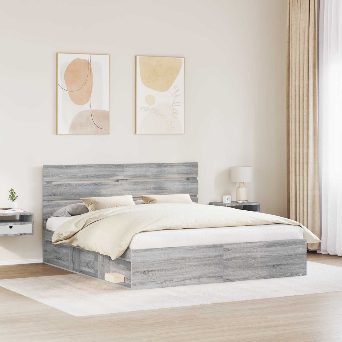 Bed Frame Grey Sonoma 180 x 200 cm Solid Pine Wood