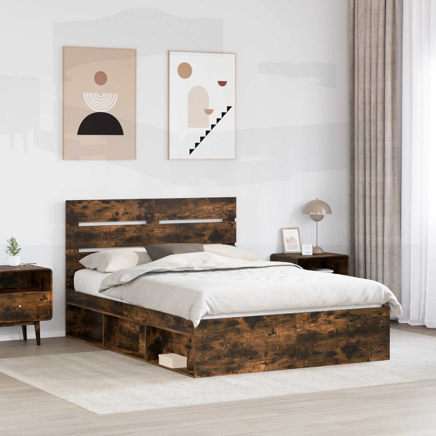 Bed Frame Smoked Oak 160 x 200 cm Solid Pine Wood