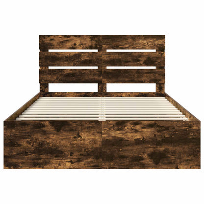 Bed Frame Smoked Oak 160 x 200 cm Solid Pine Wood
