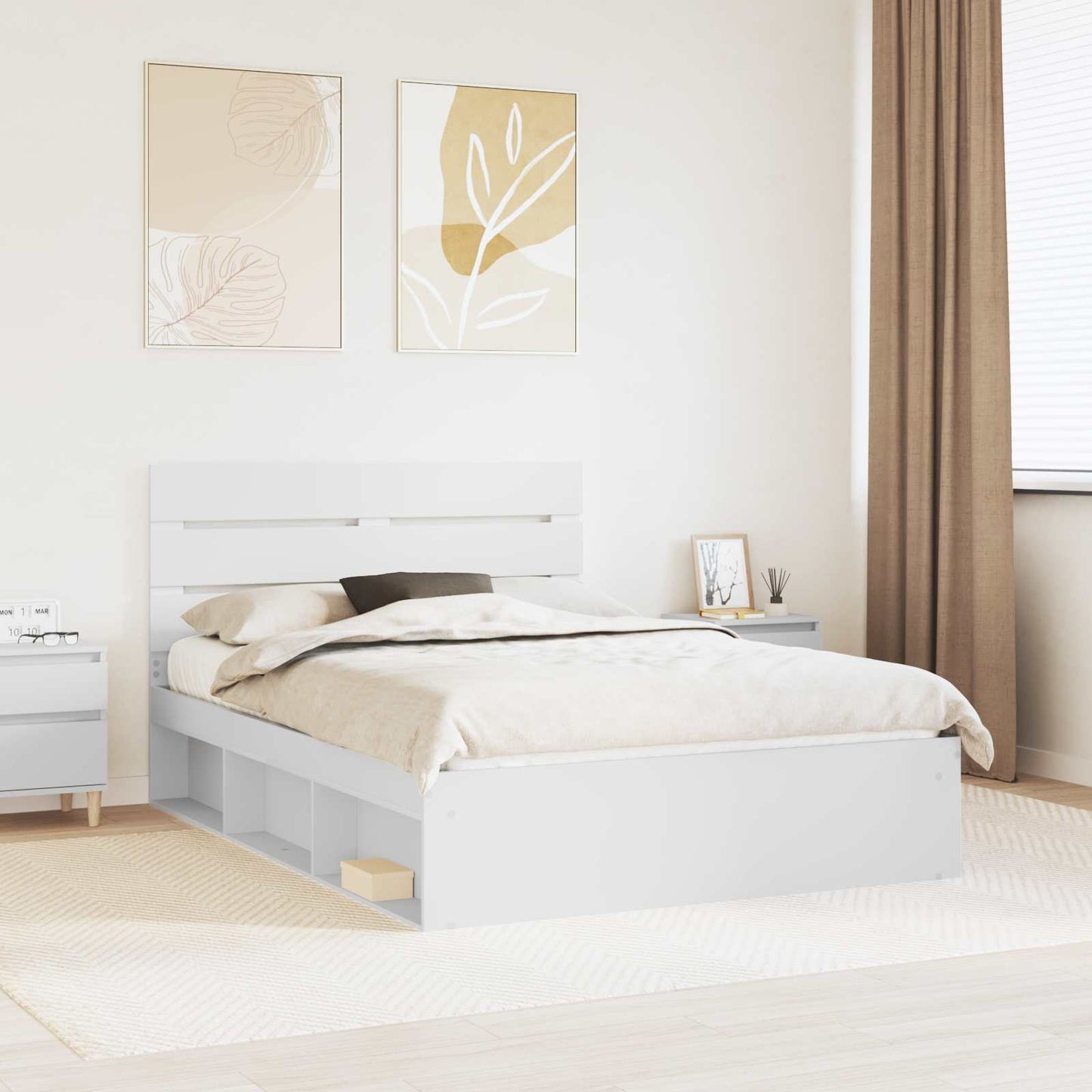 Bed Frame with Headboard White 150 x 200 cm Solid Pine Wood