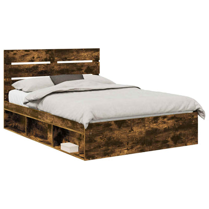 Bed Frame Smoked Oak 140 x 200 cm Solid Pine Wood