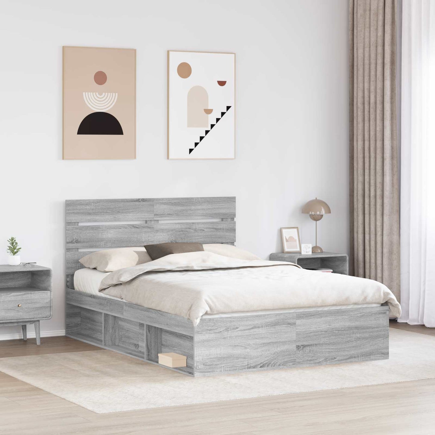 Bed Frame Grey Sonoma 140 x 200 cm Solid Pine Wood
