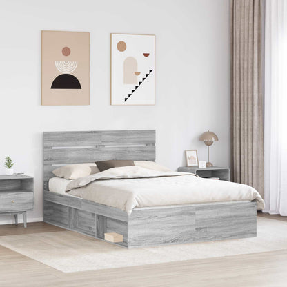 Bed Frame Grey Sonoma 140 x 200 cm Solid Pine Wood