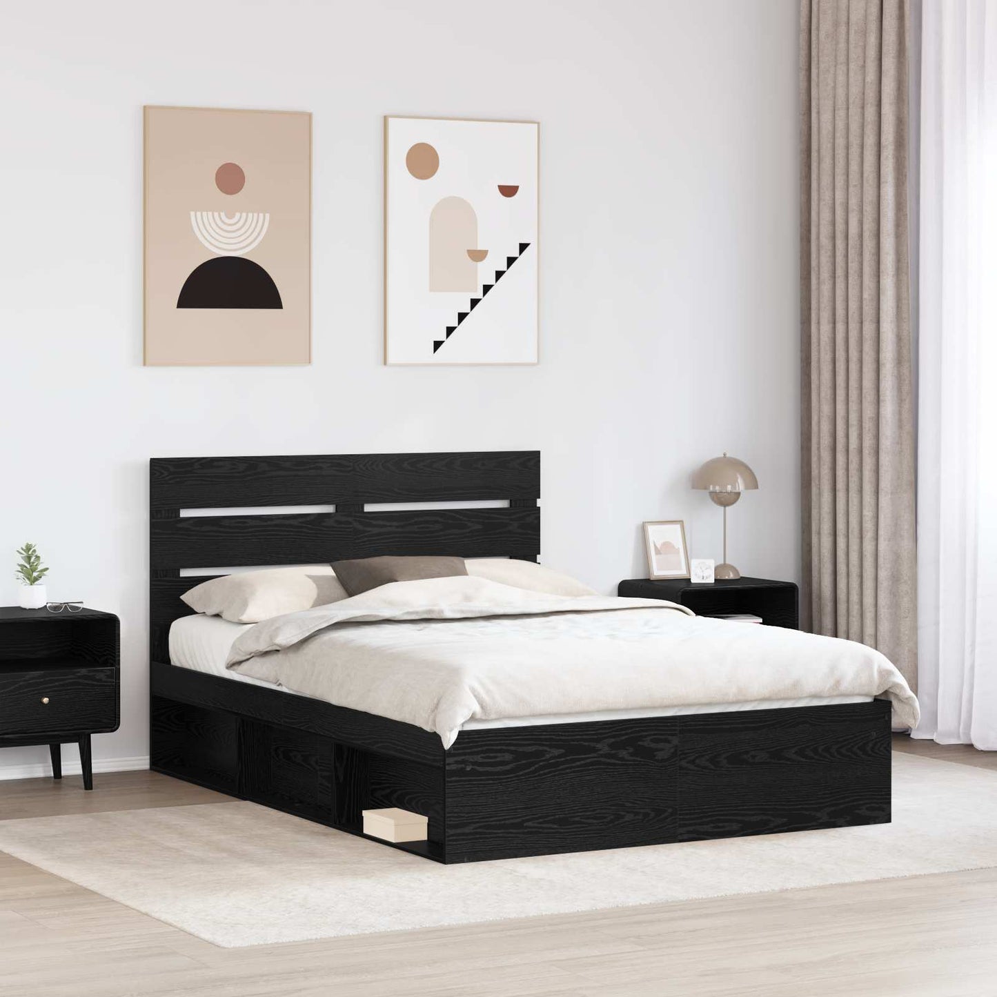 Bed Frame with Headboard Black 140 x 190 cm Solid Pine Wood