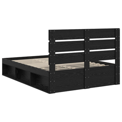 Bed Frame with Headboard Black 140 x 190 cm Solid Pine Wood
