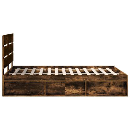 Bed Frame Smoked Oak 140 x 190 cm Solid Pine Wood